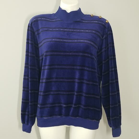 Alfred Dunner Blue Mockneck Velour Sweater - Picture 1 of 6